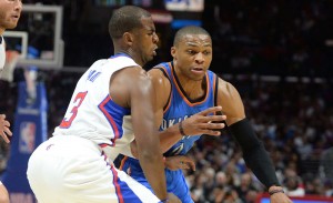Chris Paul e Russell Westbrook duelam no Staples Center; armador do Thunder pode perder até 6 semanas da temporada