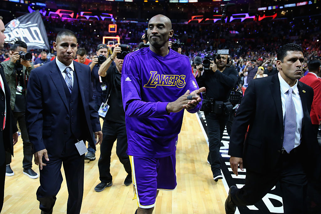 LOS ANGELES, CALIFORNIA - APRIL 05: Kobe Bryant #24 of the Los Angeles Lakers walks off the court after an NBA game between Los Angeles Clippers vs Los Angeles Lakers April 5, 2016 at Staples Center in Los Angeles, California