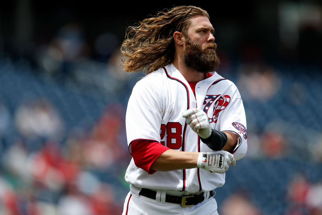 WASHINGTON, DC - MAY 25: Jayson Werth #28 of the Washington Nationals looks on after flying out for the third out of the third inning against the Seattle Mariners at Nationals Park on May 25, 2017 in Washington, DC.