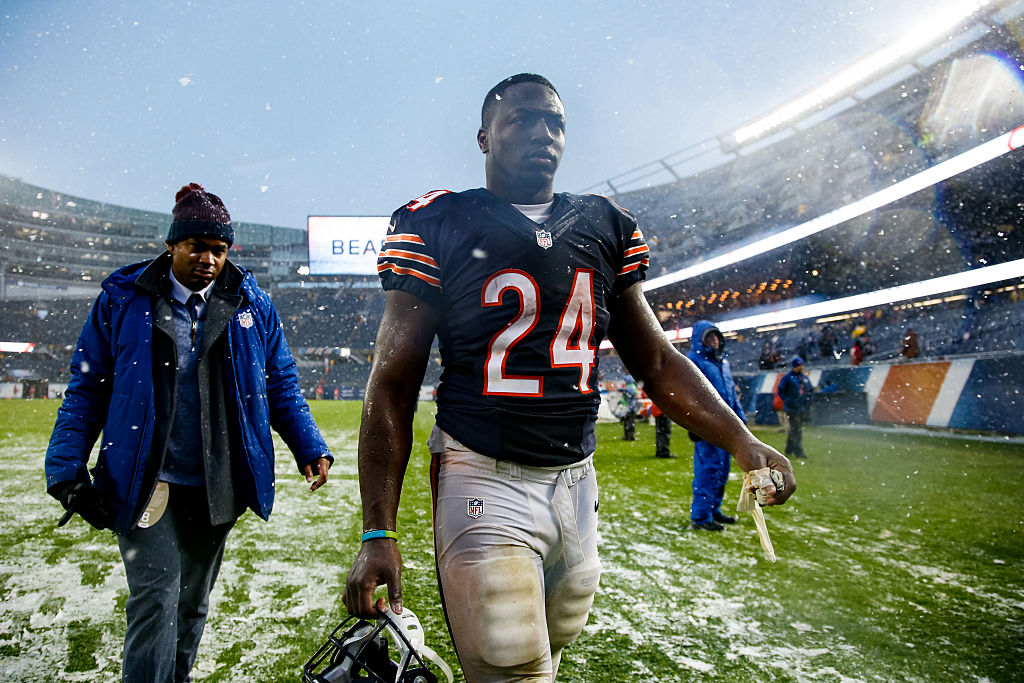 CHICAGO, IL - DECEMBER 04:   Jordan Howard #24 of the Chicago Bears walks toward the locker room at the conclusion of the game against the San Francisco 49ers at Soldier Field on December 4, 2016 in Chicago, Illinois. The Chicago Bears defeat the San Francisco 49ers 26-6.  