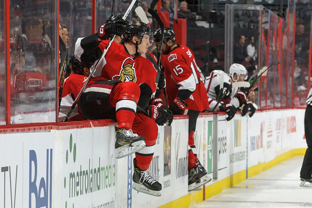 OTTAWA, CANADA - OCTOBER 18: Thomas Chabot #72 of the Ottawa Senators jumps over the boards for his first shift during his first career NHL game in a game against the Arizona Coyotes at Canadian Tire Centre on October 18, 2016 in Ottawa, Ontario, Canada.
