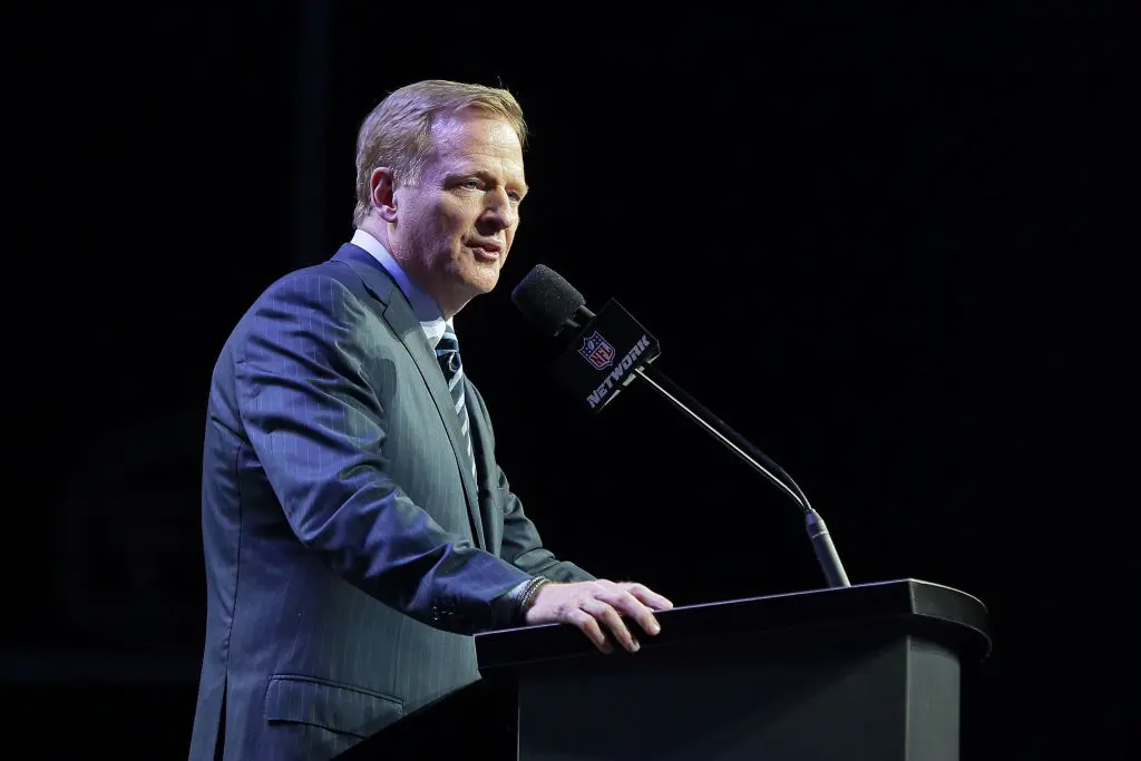 PHILADELPHIA, PA - APRIL 27: NFL Commissioner Roger Goodell during the first round of the 2017 NFL Draft at the NFL Draft Theater on April 27, 2017 in Philadelphia, PA.