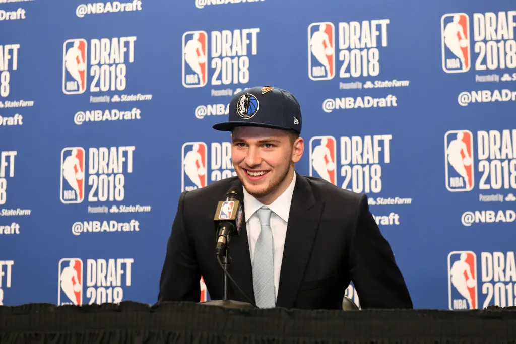 BROOKLYN, NY - JUNE 21: Luka Doncic speaks to the media after being selected third overall at the 2018 NBA Draft on June 21, 2018 at the Barclays Center in Brooklyn, New York