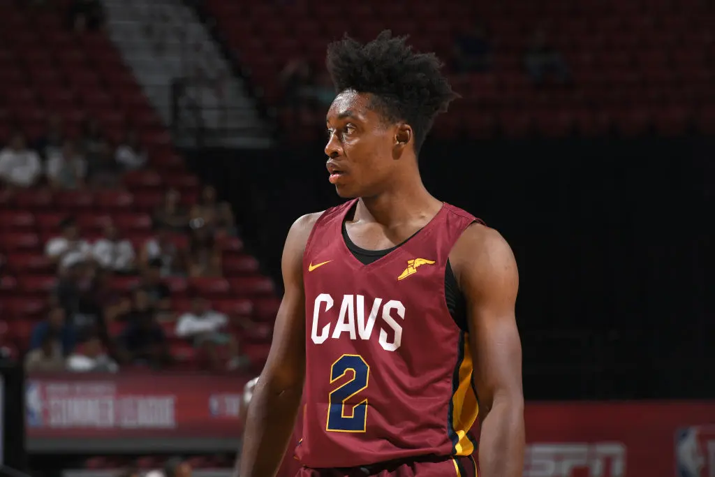 LAS VEGAS, NV - JULY 14: Collin Sexton #2 of the Cleveland Cavaliers looks on during the game against the Houston Rockets during the 2018 Las Vegas Summer League on July 14, 2018 at the Thomas & Mack Center in Las Vegas, Nevada