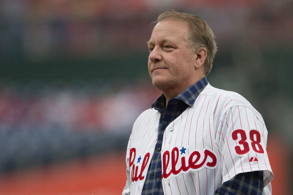 PHILADELPHIA, PA - JUNE 10: Former MLB pitcher Curt Schilling looks on prior to the game between the Milwaukee Brewers and Philadelphia Phillies at Citizens Bank Park on June 10, 2018 in Philadelphia, Pennsylvania