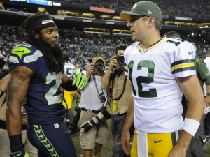 Sherman e Rodgers só se encontraram ao final da partida (Foto: Evan Siegle/Press-Gazette Media)