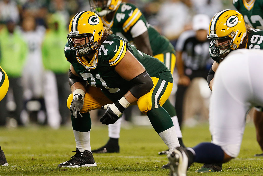 GREEN BAY, WI - SEPTEMBER 20: Guard Josh Sitton #71 of the Green Bay Packers in action during the NFL game against the Seattle Seahawks at Lambeau Field on September 20, 2015 in Green Bay, Wisconsin. The Packers defeated the Seahawks 27-17.
