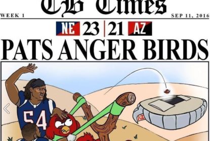 Charge de Brady faz alusão com o desenho Angry Birds