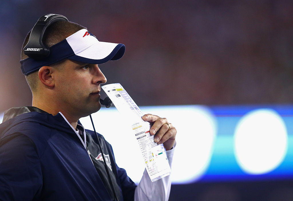 FOXBORO, MA - SEPTEMBER 22: New England Patriots offensive coordinator Josh McDaniels looks on during the game against the Houston Texans at Gillette Stadium on September 22, 2016 in Foxboro, Massachusetts.