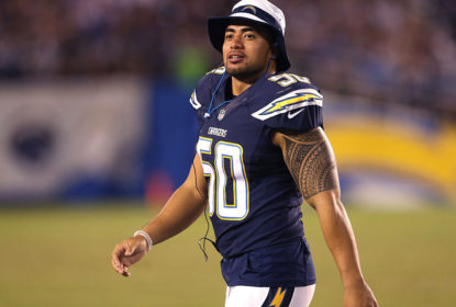 SAN DIEGO, CA - AUGUST 29: Linebacker Manti Te'o #50 of the San Diego Chargers walks on the field during the game with the Seattle Seahawks during preseason at Qualcomm Stadium on August 29, 2015 in San Diego, California. The Seahawks won 16-15.