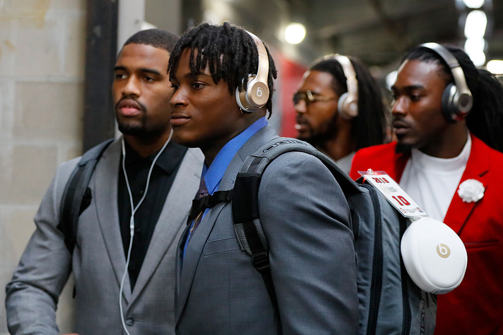 TAMPA, FL - JANUARY 09: Linebacker Reuben Foster #10 of the Alabama Crimson Tide arrives before taking on the Clemson Tigers in the 2017 College Football Playoff National Championship Game at Raymond James Stadium on January 9, 2017 in Tampa, Florida.