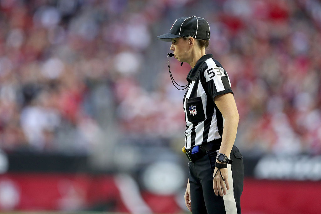 GLENDALE, AZ - DECEMBER 18: Line judge Sarah Thomas #53 walks the field during the NFL game between the New Orleans Saints and the Arizona Cardinals at the University of Phoenix Stadium on December 18, 2016 in Glendale, Arizona.