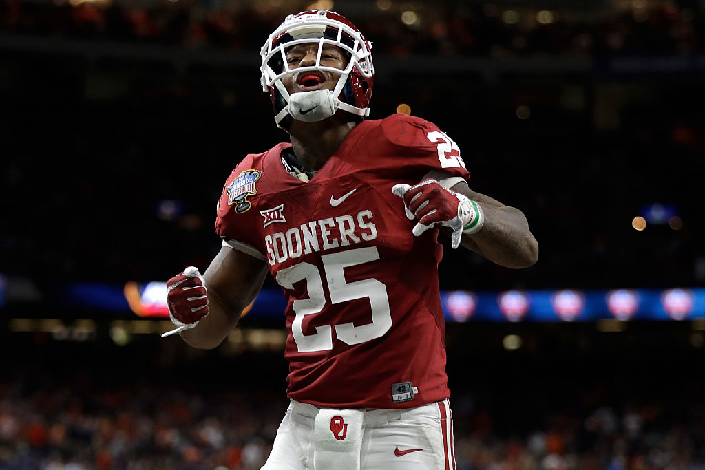 NEW ORLEANS, LA - JANUARY 02:  Joe Mixon #25 of the Oklahoma Sooners reacts after scoring a touchdown against the Auburn Tigers during the Allstate Sugar Bowl at the Mercedes-Benz Superdome on January 2, 2017 in New Orleans, Louisiana. 