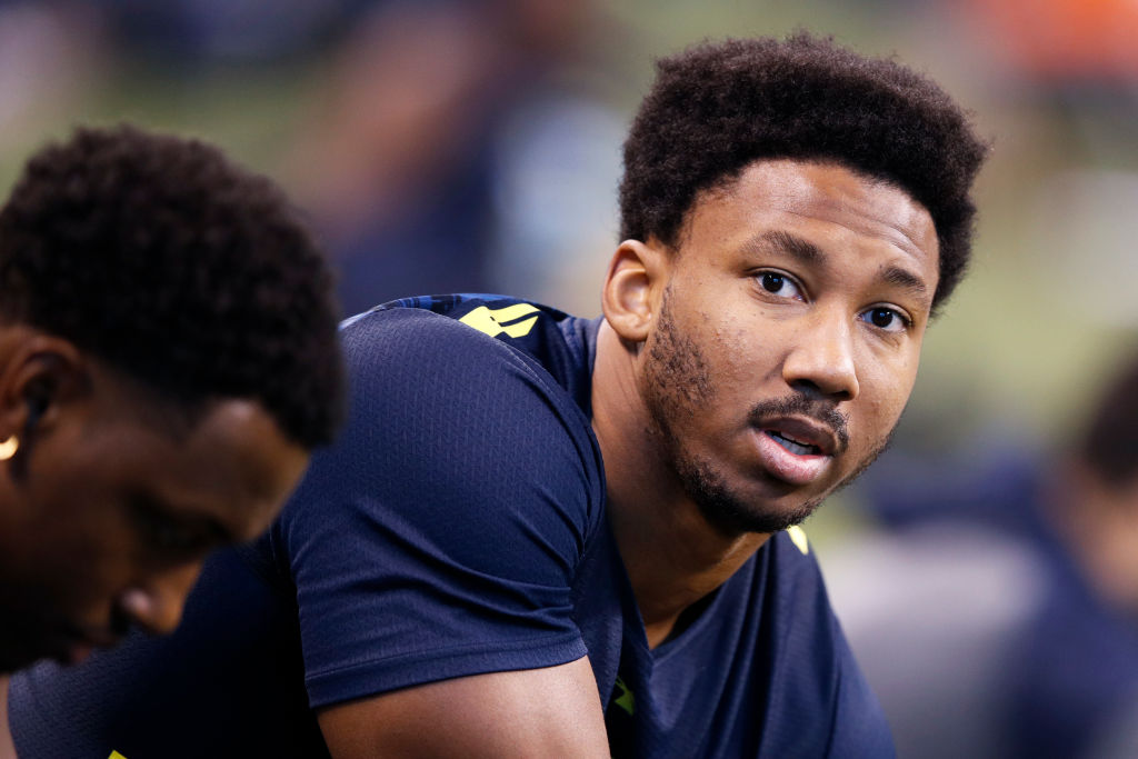 INDIANAPOLIS, IN - MARCH 05: Defensive lineman Myles Garrett of Texas A&M looks on during day five of the NFL Combine at Lucas Oil Stadium on March 5, 2017 in Indianapolis, Indiana.