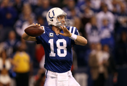 INDIANAPOLIS, IN - JANUARY 08: Quarterback Peyton Manning #18 of the Indianapolis Colts passes the ball in the first quarter against the New York Jets during their 2011 AFC wild card playoff game at Lucas Oil Stadium on January 8, 2011 in Indianapolis, Indiana.