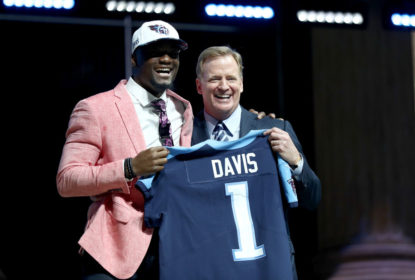 PHILADELPHIA, PA - APRIL 27: Corey Davis of Western Michigan poses with Commissioner of the National Football League Roger Goodell after being picked #5 overall by the Tennessee Titans (from Rams) during the first round of the 2017 NFL Draft at the Philadelphia Museum of Art on April 27, 2017 in Philadelphia, Pennsylvania.