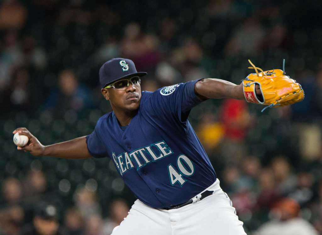 SEATTLE, WA - AUGUST 14: Thyago Vieira #40 of the Seattle Mariners closes out the top of the ninth inning against the Baltimore Orioles in his major league debut at Safeco Field on August 14, 2017 in Seattle, Washington.