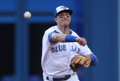TORONTO, ON - JUNE 27: Troy Tulowitzki #2 of the Toronto Blue Jays throws out the baserunner in the third inning during MLB game action against the Baltimore Orioles at Rogers Centre on June 27, 2017 in Toronto, Canada.
