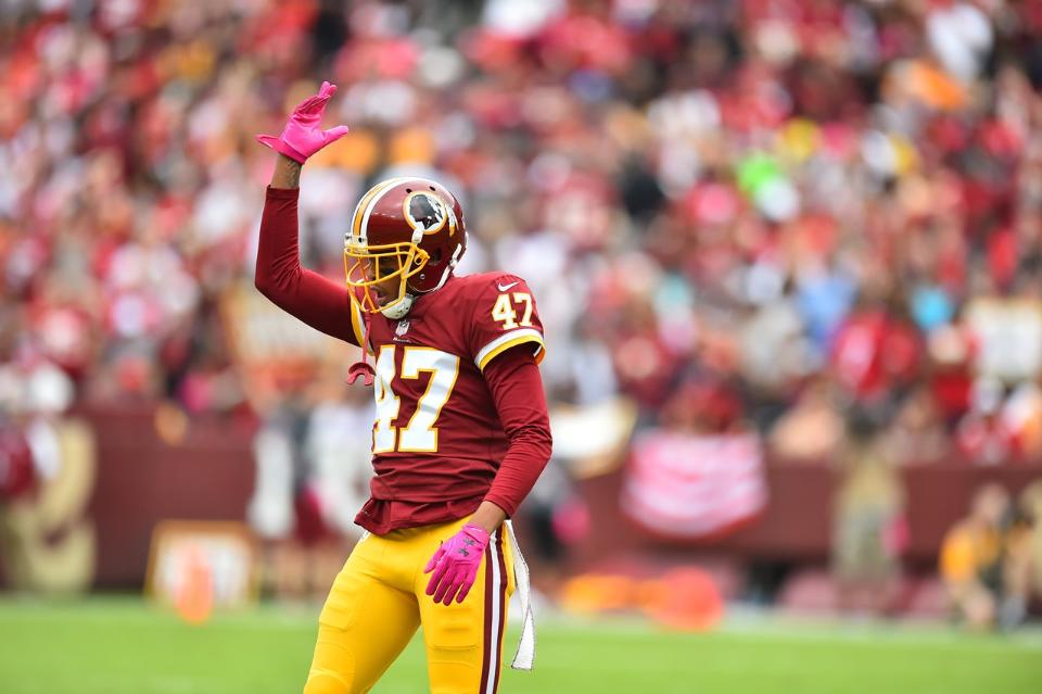 Quinton Dunbar comemora vitória dos Redskins contra 49ers na Semana 6 da NFL de 2017.