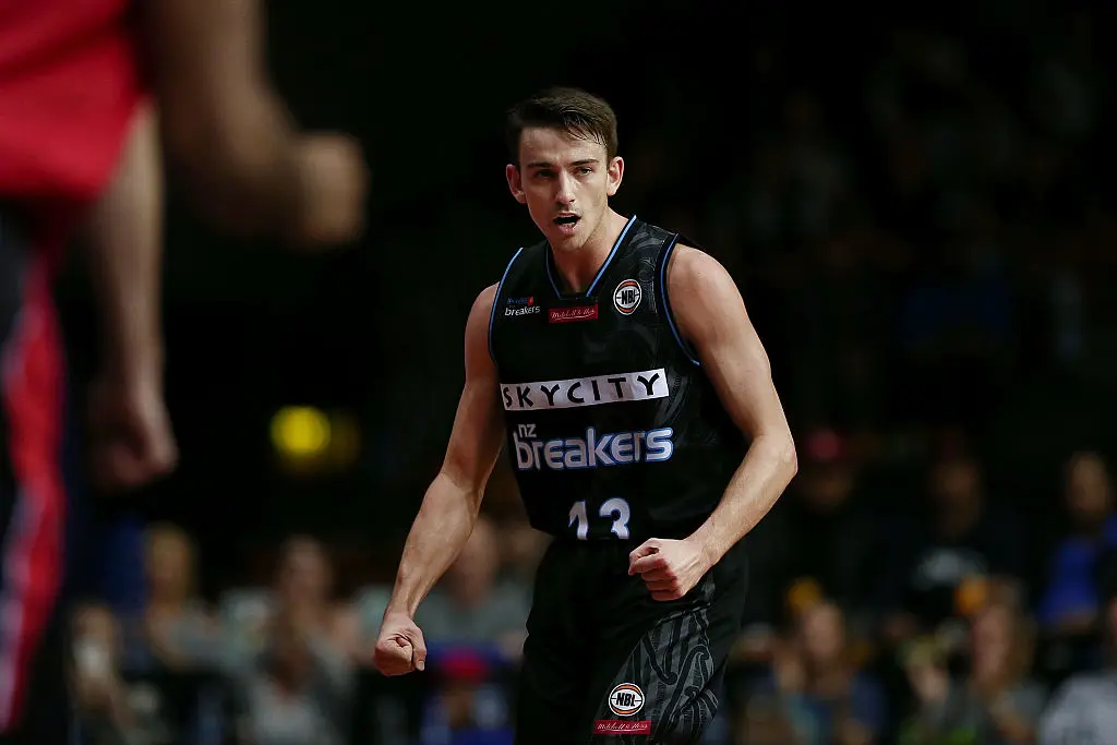 AUCKLAND, NEW ZEALAND - DECEMBER 02: David Stockton of the Breakers reacts during the round nine NBL match between the New Zealand Breakers and Illawarra Hawks at North Shore Events Centre on December 2, 2016 in Auckland, New Zealand.