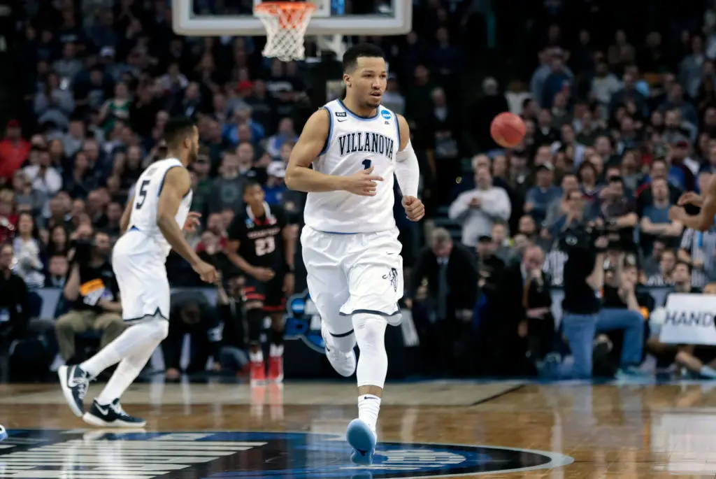BOSTON, MA - MARCH 25: Villanova guard Jalen Brunson (1) hustles back to defend during an Elite Eight matchup between the Villanova Wildcats and the Texas Tech Red Raiders on March 25, 2018, at TD Garden in Boston, Massachusetts. The Wildcats defeated the Red Raiders 71-59.