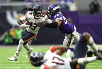MINNEAPOLIS, MN - DECEMBER 31: Kendall Wright #13 of the Chicago Bears is tackled with the ball by Danielle Hunter #99 of the Minnesota Vikings in the fourth quarter of the game on December 31, 2017 at U.S. Bank Stadium in Minneapolis, Minnesota.