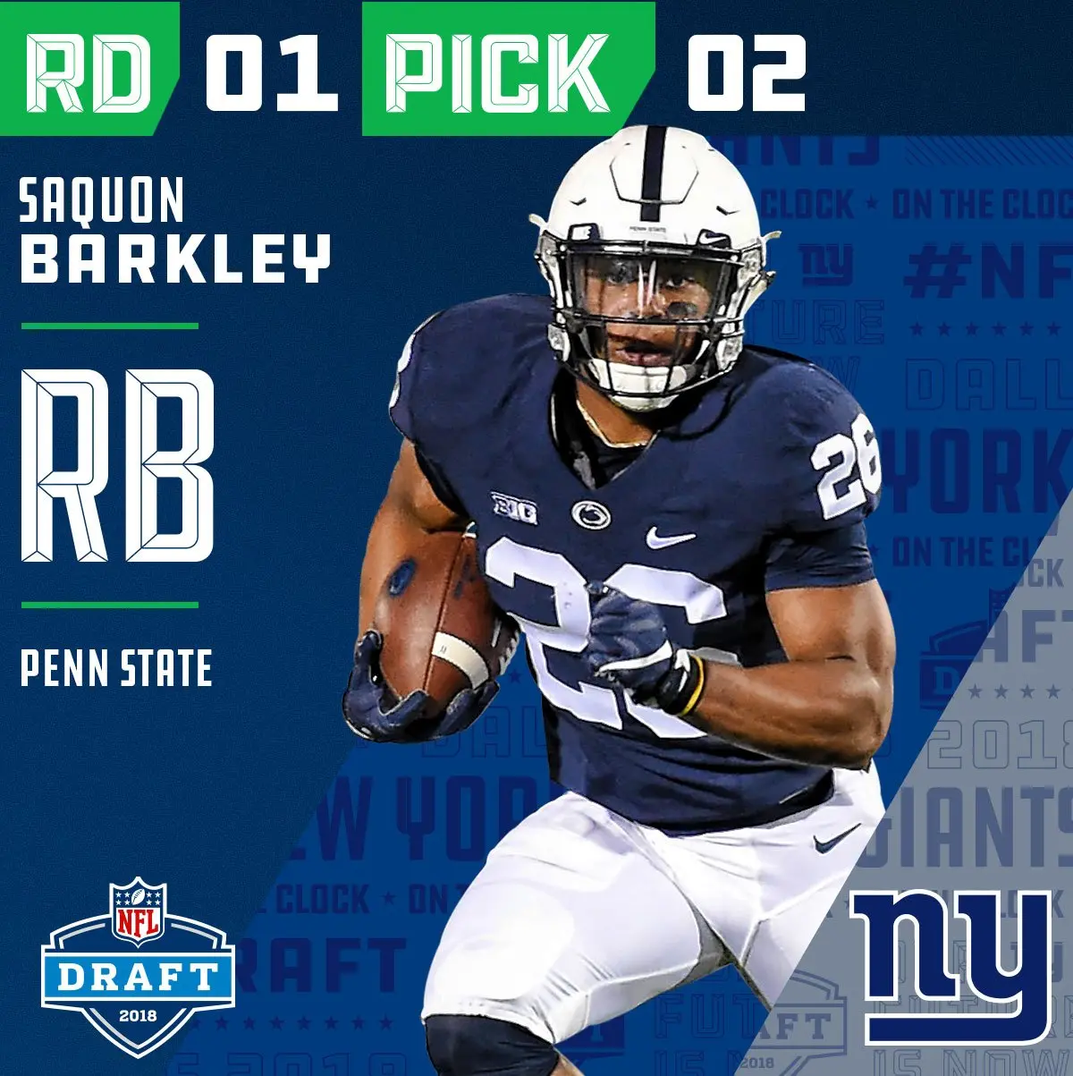 New York Giants seleciona Saquon Barkley com a segunda escolha do Draft 2018 da NFL