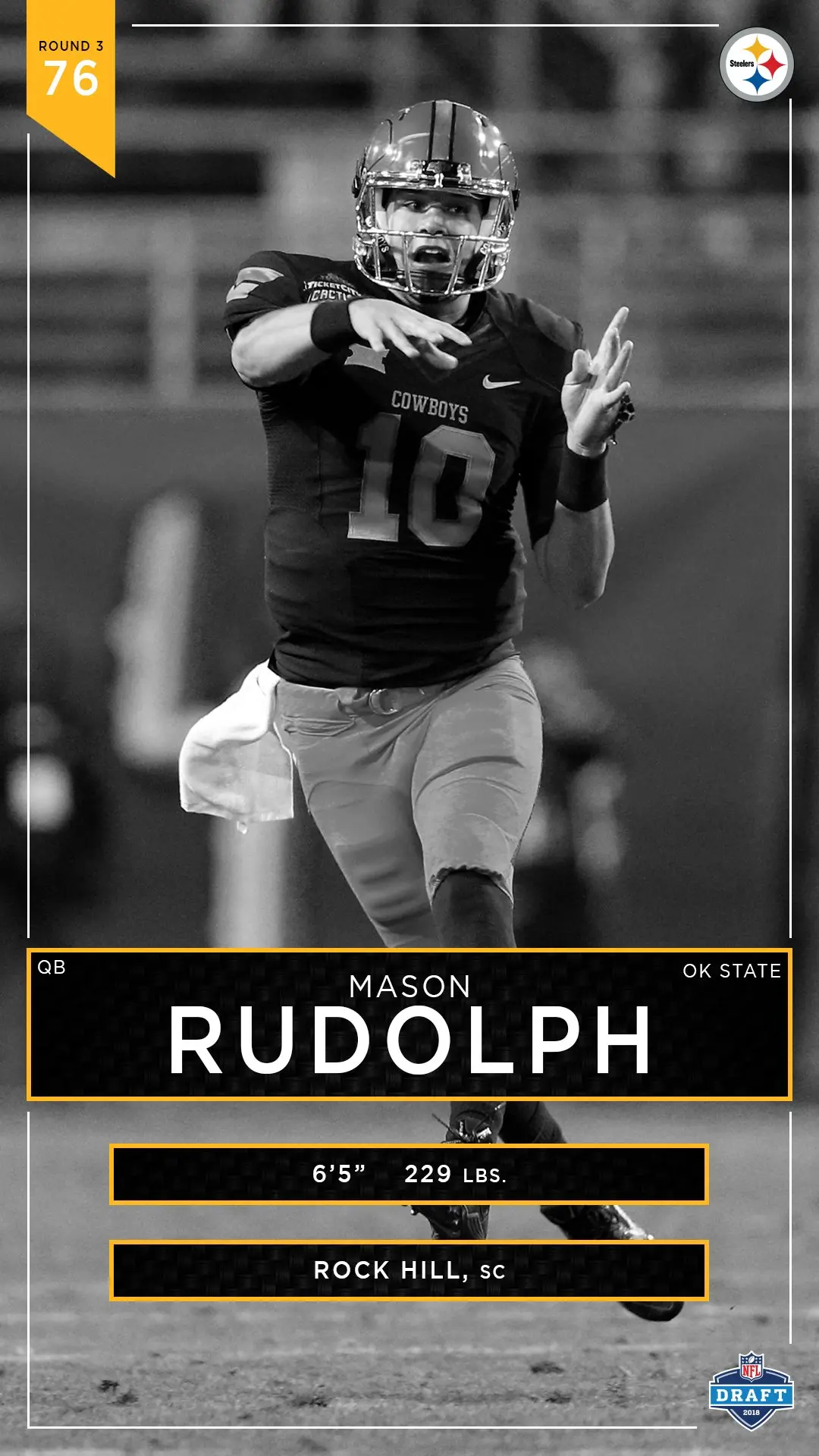Pittsburgh Steelers seleciona Mason Rudolph na terceira rodada do Draft 2018