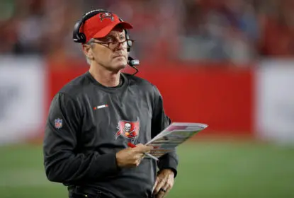 TAMPA, FL - DECEMBER 31: Head coach Dirk Koetter of the Tampa Bay Buccaneers looks on during a game against the New Orleans Saints at Raymond James Stadium on December 31, 2017 in Tampa, Florida. The Buccaneers won 31-24