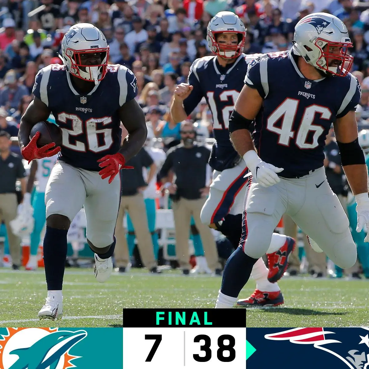 New England Patriots atropela Miami Dolphins e vence por 38 a 7