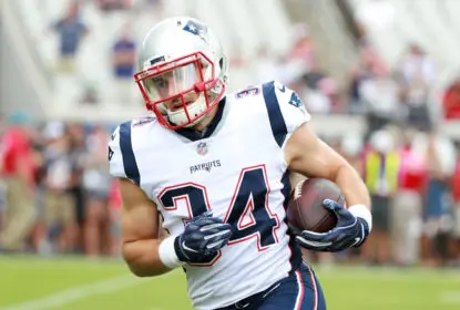JACKSONVILLE, FL - SEPTEMBER 16: Rex Burkhead #34 of the New England Patriots works on the field before their game against the Jacksonville Jaguars at TIAA Bank Field on September 16, 2018 in Jacksonville, Florida.