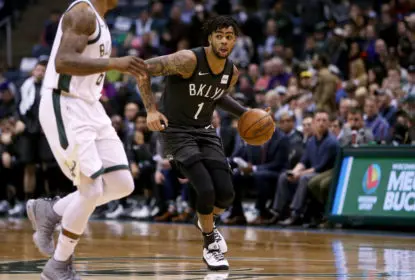 MILWAUKEE, WI - APRIL 05: D'Angelo Russell #1 of the Brooklyn Nets dribbles the ball in the second quarter against the Milwaukee Bucks at the Bradley Center on April 5, 2018 in Milwaukee, Wisconsin