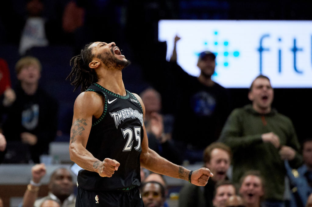 MINNEAPOLIS, MN - OCTOBER 31: Derrick Rose #25 of the Minnesota Timberwolves celebrates a play during the fourth quarter of the game against the Utah Jazz on October 31, 2018 at the Target Center in Minneapolis, Minnesota. Rose scored 50 points