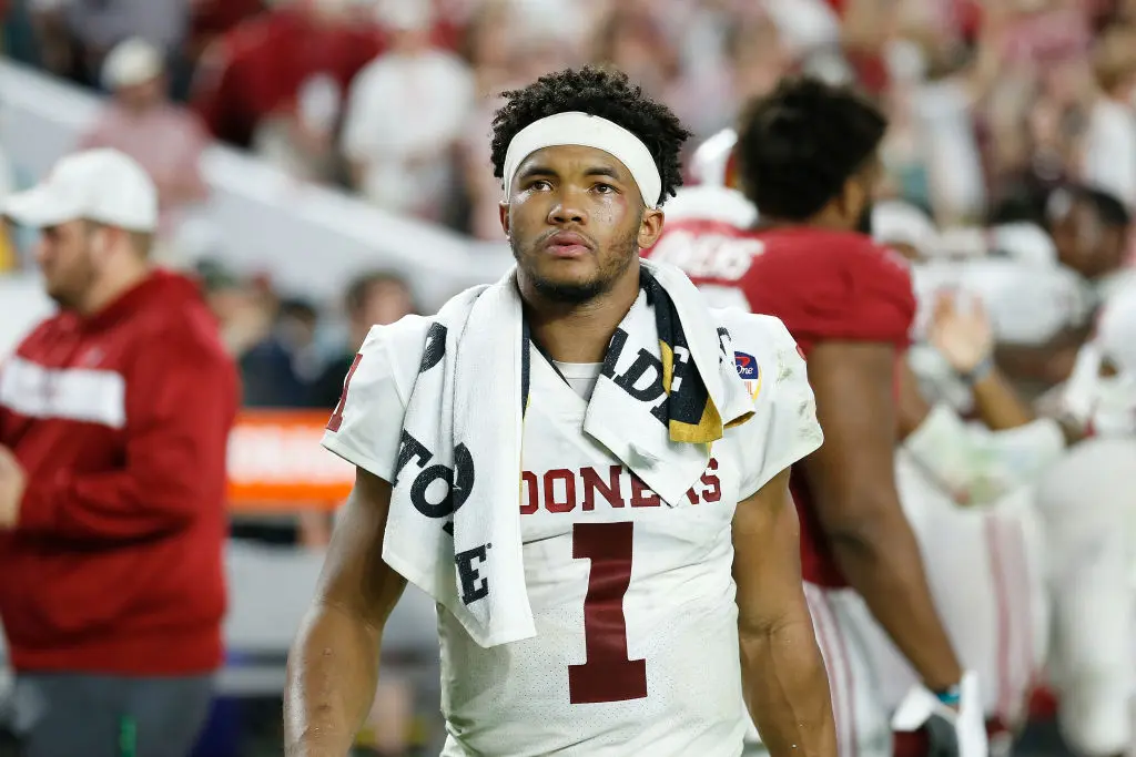 MIAMI, FL - DECEMBER 29: Kyler Murray #1 of the Oklahoma Sooners reacts after losing to the Alabama Crimson Tide in the College Football Playoff Semifinal at the Capital One Orange Bowl at Hard Rock Stadium on December 29, 2018 in Miami, Florida