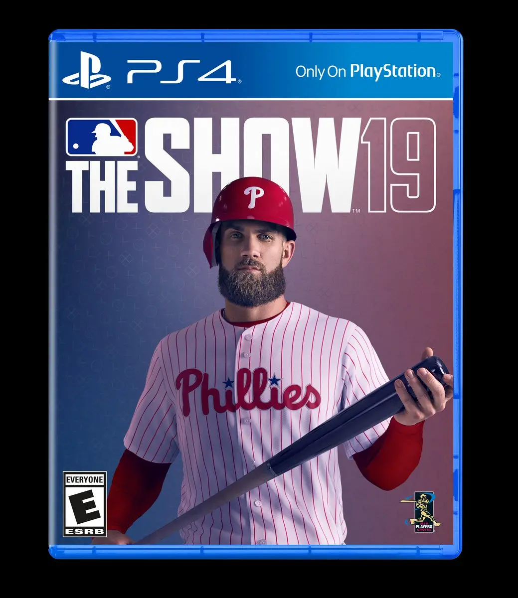 Capa do MLB The Show com Bryce Harper usando uniforme dos Phillies