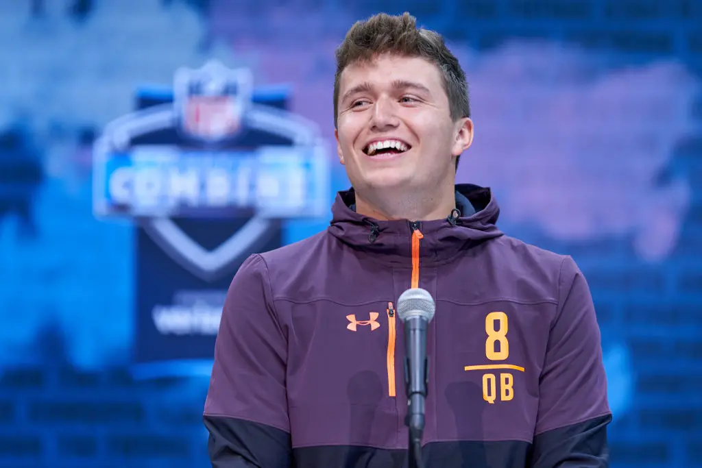 INDIANAPOLIS, IN - MARCH 01: Missouri quarterback Drew Lock answers questions from the media during the NFL Scouting Combine on March 01, 2019 at the Indiana Convention Center in Indianapolis, IN