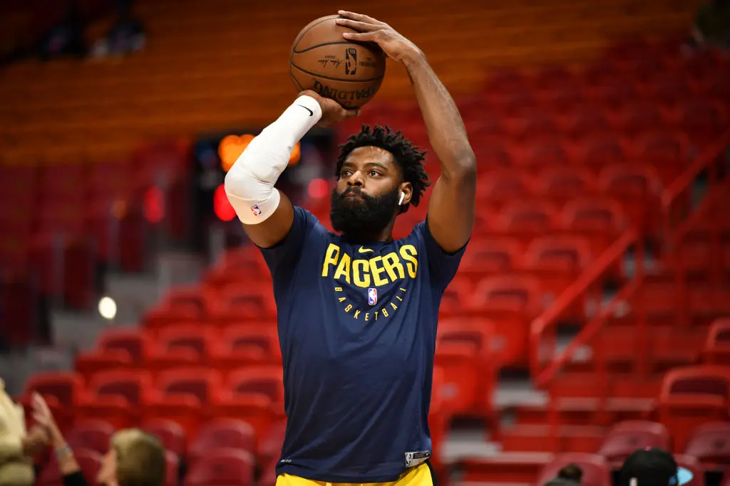 MIAMI, FL - FEBRUARY 02: Tyreke Evans #12 of the Indiana Pacers warms up before the game against the Miami Heat at American Airlines Arena on February 2, 2019 in Miami, Florida