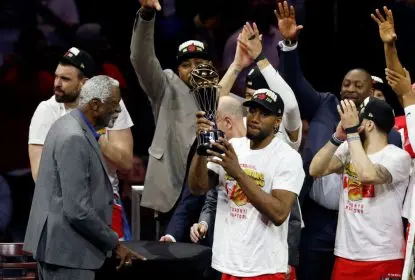 OAKLAND, CALIFORNIA - JUNE 13: Kawhi Leonard #2 of the Toronto Raptors is awarded the MVP after his team defeated the Golden State Warriors to win Game Six of the 2019 NBA Finals at ORACLE Arena on June 13, 2019 in Oakland, California