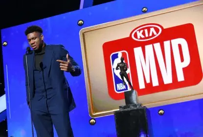 SANTA MONICA, CALIFORNIA - JUNE 24: Giannis Antetokounmpo accepts the Kia NBA Most Valuable Player award onstage during the 2019 NBA Awards presented by Kia on TNT at Barker Hangar on June 24, 2019 in Santa Monica, California