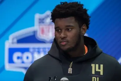 INDIANAPOLIS, IN - MARCH 03: Miami defensive lineman Kendrick Norton answers questions from the media during the NFL Scouting Combine on March 3, 2018 at the Indiana Convention Center in Indianapolis, IN