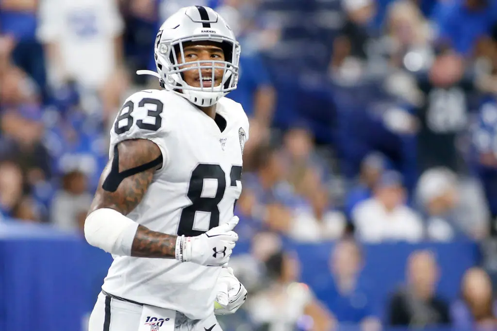 INDIANAPOLIS, INDIANA - SEPTEMBER 29: Darren Waller #83 of the Oakland Raiders on the field during the game against the Indianapolis Colts at Lucas Oil Stadium on September 29, 2019 in Indianapolis, Indiana