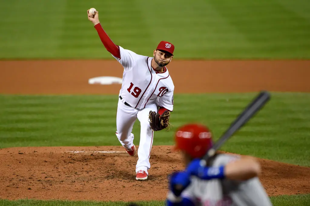 WASHINGTON, DC - SEPTEMBER 25: Anibal Sanchez #19 of the Washington Nationals pitches during the fourth inning against the Philadelphia Phillies at Nationals Park on September 25, 2019 in Washington, DC