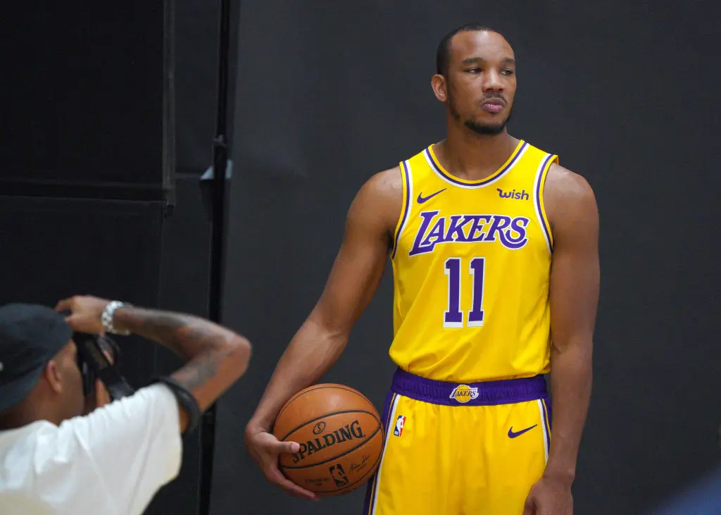 EL SEGUNDO, CA - SEPTEMBER 27: Los Angeles Lakers guard Avery Bradley (11) poses for photos during the team"u2019s media day in El Segundo on Friday, Sep. 27, 2019