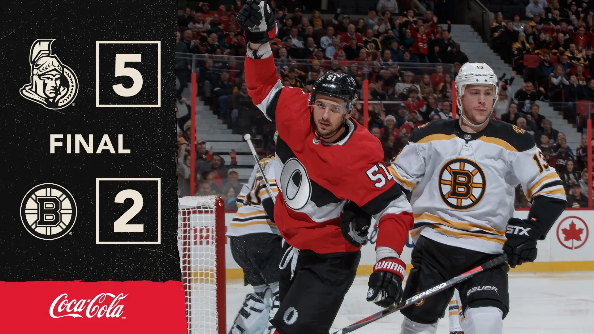 Em Ottawa, Senators vencem Bruins pela primeira vez desde 2017