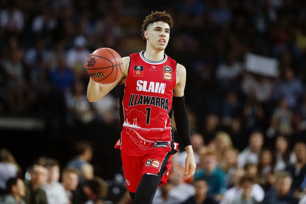 AUCKLAND, NEW ZEALAND - NOVEMBER 30: LaMelo Ball of the Hawks in action during the round 9 NBL match between the New Zealand Breakers and the Illawarra Hawks at Spark Arena on November 30, 2019 in Auckland, New Zealand