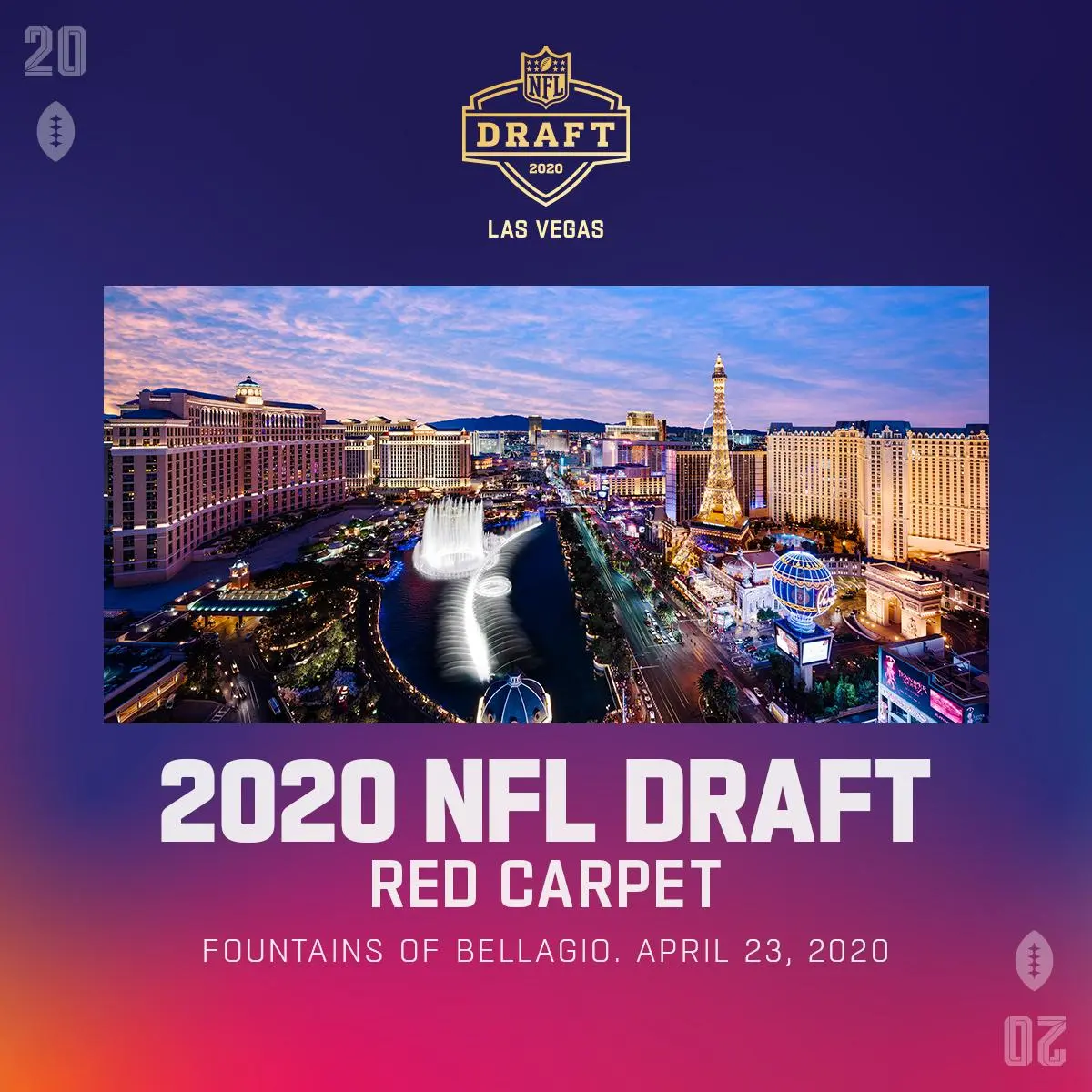 Tapete vermelho do Draft da NFL de 2020 será nas fontes do Bellagio em Las Vegas