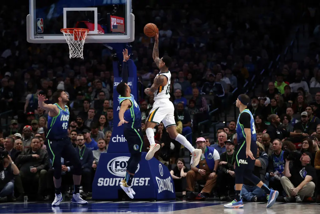 DALLAS, TEXAS - FEBRUARY 10: Jordan Clarkson #00 of the Utah Jazz takes a shot against the Dallas Mavericks in the second half at American Airlines Center on February 10, 2020 in Dallas, Texas