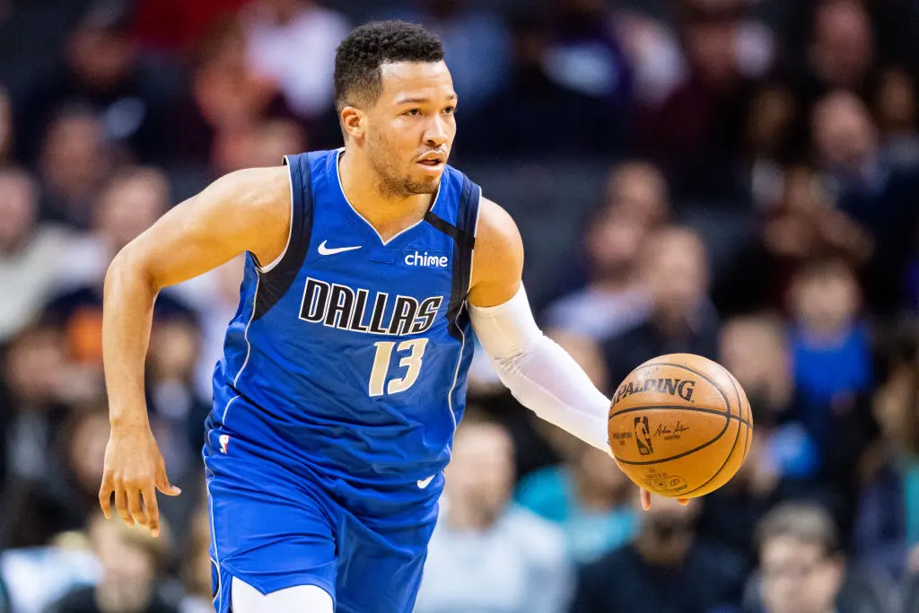 CHARLOTTE, NORTH CAROLINA - FEBRUARY 08: Jalen Brunson #13 of the Dallas Mavericks with the ball during the first quarter during their game against the Charlotte Hornets at Spectrum Center on February 08, 2020 in Charlotte, North Carolina