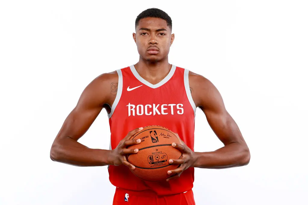 HOUSTON, TX - SEPTEMBER 24: Bruno Caboclo #5 of the Houston Rockets poses for a portrait during the Houston Rockets Media Day at The Post Oak Hotel at Uptown Houston on September 24, 2018 in Houston, Texas. NOTE TO USER: User expressly acknowledges and agrees that, by downloading and or using this photograph, User is consenting to the terms and conditions of the Getty Images License Agreement.