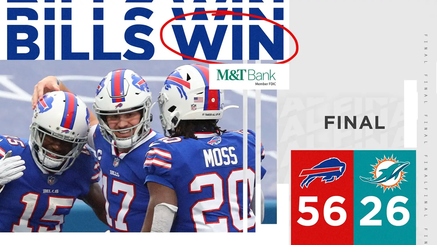 Buffalo Bills vence Miami Dolphins NFL 2020 semana 17